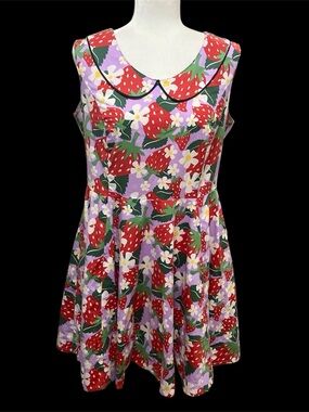 Nooworks Lavender Dress with Red Strawberries and White Daisies 1X